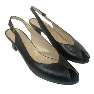 Vintage Bruno Magli Black Slingback Old Money Italy Classic Kitten Heel Size 6AA